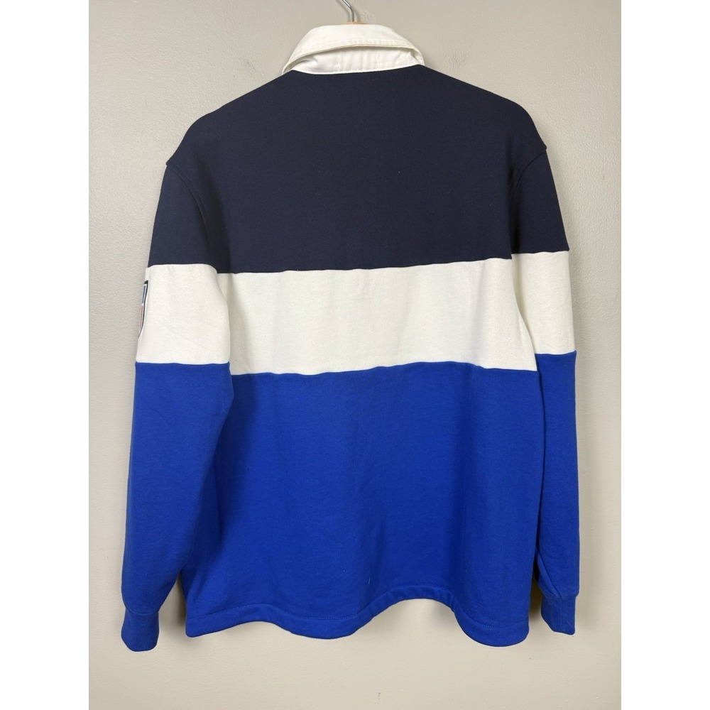 Polo Ralph Lauren Logo Spellout Rugby USA Colorblock Sweatshirt Blue White Shirt - Picture 2 of 9